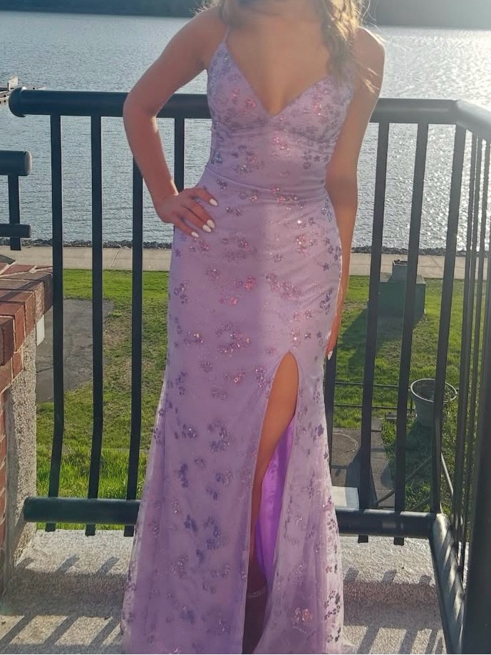 Lavender Sequin Spaghetti Strap Prom Dress